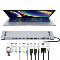 jianzhifen 12ใน1ฮับ USB 3 0ชนิด C 4K HDMI สถานีท่าเรือจอทีวีตัวแปลงวิดีโอ RJ45การ์ดความจำอีเธอร์เน็ตเครื่องอ่านการ์ดแล็ปท็อปอุปกรณ์