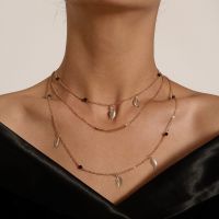 [COD] European and cross-border popular leaf elbow pendant necklace female multi-element simple retro