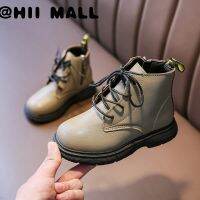 HII MALL รองเท้าบูทสั้นหนังนิ่มสำหรับเด็กชายและเด็กหญิง,รองเท้าบูทมาร์ตินแบบผูกเชือกสีพื้นมีซิปสำหรับฤดูใบไม้ร่วง3-18ปี T21N09LS-02