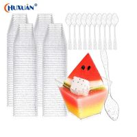 【CW】❡☎  10Pcs Plastic Dessert Cups Trapezoid Disposable Food Cup Pudding Sauce Jelly