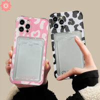 เคสสำหรับ Iphone 7Plus 8 6 6S Plus 11 12 13 14 Pro Max Xs Max X Xr Se 2020กระเป๋าใส่บัตรใสช่องกระเป๋าสตางค์ลายเสือดาวเคส TPU นิ่ม