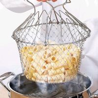 Multifunction Foldable Steam Rinse Strain Fry French Chef Basket Drainer Magic Basket Mesh Basket Strainer Net Kitchen Gadgets