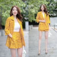 Aya-shop เสื้อผ้าผู้หญิง งานชุดเข้าเซท 2 ชิ้น สีเหลือง พร้อมส่ง