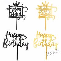【Ready Stock】 ☁▲☌ E05 Happy Birthday Acrylic Cake Topper Cake Golden Silvery Letters Resuable Topper Cupcake Dessert Decor Party Supplies