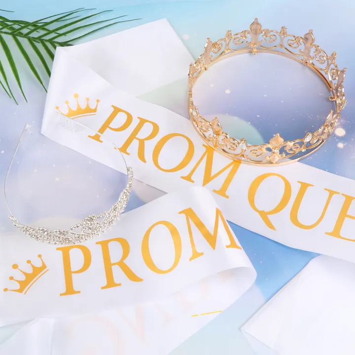 Yuanhe glitter prom king and prom queen sashes and crown tiara set