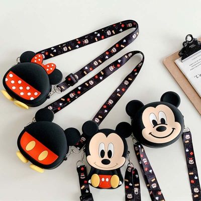 【JH】Silica Gel Disney Mickey Minnie Crossbody Coin Bag Kid Boy Children Shoulder Handbag Adjustable Strap Holiday Travel Pocket Pack