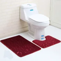 Bathroom Non-Slip Pedestal Rug + Lid Toilet Cover + Bath Mat