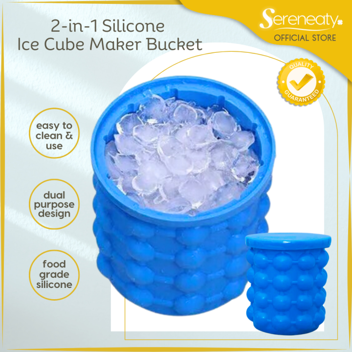 SERENEATY 2in1 Silicone Ice Cube Maker Bucket Portable Ice Bucket