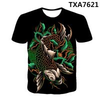 Chinese Style T Shirt Wave Flower Carp fish Dragon 3 d printing Tops Tees Streetwear Hip Hop short sleeve T-Shirt