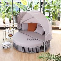 ▤ outdoor bed lounge chair courtyard terrace waterproof sun protection round lazy leisure rotating