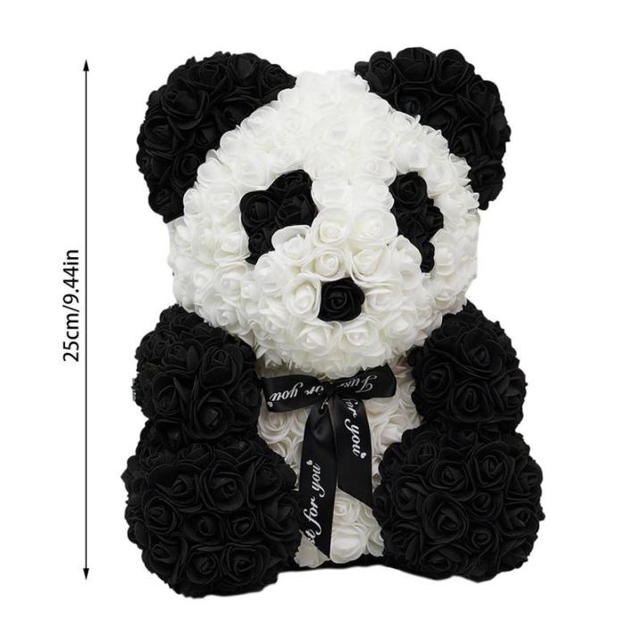 ตุ๊กตานุ่มหมีแพนด้าดอกไม้ประดิษฐ์ด้วยมือกับโบว์สบู่รูปหัวใจโฟมที่สมบูรณ์แบบสำหรับ-kado-ulang-tahun-สำหรับเด็กและ