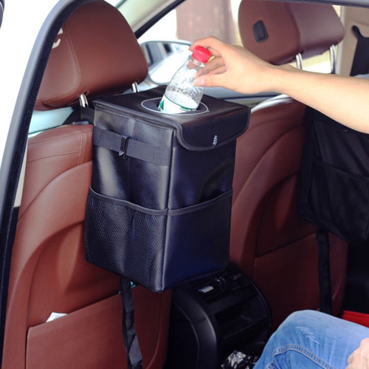 ถังขยะในรถยนต์พร้อมฝาปิด-ถังขยะในรถยนต์แบบพับเก็บได้พร้อมกระเป๋าใส่ขยะในรถยนต์ป้องกันการรั่วความจุมาก7l-สำหรับรถยนต์