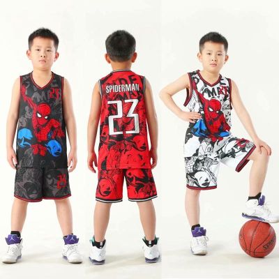 Spiderman Kids Boys Summer Clothes Sets Cartoon T-Shirt Shorts Sport Suit Child Basketball Uniform Breathable Sports Set