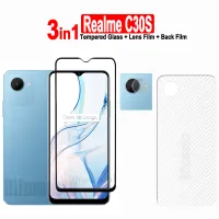 3in1สำหรับ Realme C30S ฟิล์มกระจกเทมเปอร์และ Realme C35 C53 C55 C21Y C25S C25Y C33 / Realme 9 8 I 11 10 Pro + ปกป้องหน้าจอ10T 5G + ฟิล์มเลนส์กล้อง + ฟิล์มด้านหลังคาร์บอนไฟเบอร์