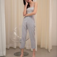 Mist of rain | Slim Straight Pants Grey กางเกงขาเต่อ สีเทาอ่อน ผ้าโพลีเอสเตอร์รีดกาว เหมาะกับสาวๆที่สูงไม่เกิน 165 cm