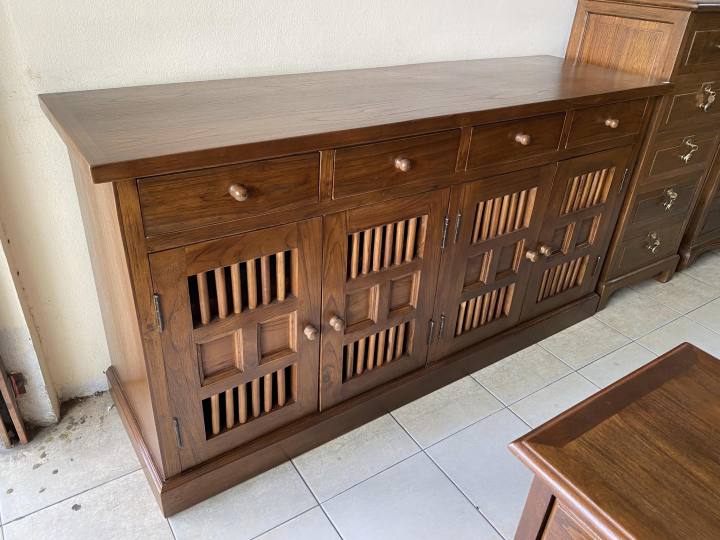 ตู้ไซด์บอร์ดไม้สัก-เคาน์เตอร์ไม้สัก-ประกอบแล้ว-150x50x80-cm-ตู้ไม้สัก-4ชั้น-4ลิ้นชัก-ไม้สักแท้ทั้งหลัง-รับประกันการจัดส่ง-teak-wooden-cabinet