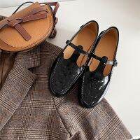 Round toe sm leather shoes dgn feeg female m retro ish hand- loafers T-strap sgle shoes -GGX23722✼✆