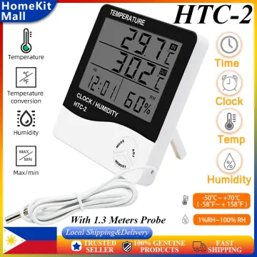 LCD Digital Hygrometer Clock Indoor Outdoor Thermometer LCD Display Wired  Probe Sensor Temperature Meter Monitor(Black)