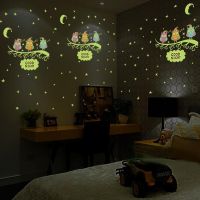 ZZOOI Luminous Owl Moon Star Wall Sticker Stars Glow For Kids Rooms Glow in the Dark Home Decor Good Night Fluorescent Mural Poster