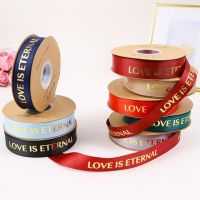 2.5cm 45 Yards Stain Woven Ribbon Polyester Handmade Printed Letter Ribbons for Gift Wrapping Clothing DIY Craft Gift Wrapping  Bags