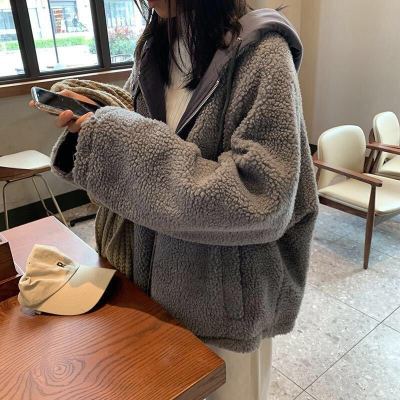 Women Oversized Parkas Hooded Thick Coat Ladies Soft Kawaii Jackets Double Sided Outerwear Autumn Winter Warm Long Sleeve Tops