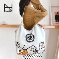 Co-branded cat scratching barbecue Japanese literature and art shoulder bag large-capacity canvas bag white-collar commuting computer bag hh 【BYUE】