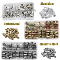 100pcs M3 M4 M5 M6 M8 Stainless Steel Carbon Steel Aluminum Flat Countersunk Head Rivet Nut Rivnut Nutsert Assortment Kit