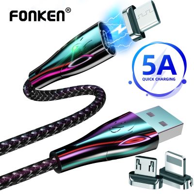 FONKEN สายเคเบิลชนิด C Pengisi Daya Magnetik สายชาร์จแม่เหล็กไมโคร USB สายชาร์จโทรศัพท์มือถือเคเบิลสายสำหรับ Iphone Magentic