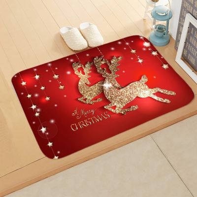 Merry Christmas Entrance Doormat Decorative Santa Claus Welcome Floor Mat Non-Slip Kitchen Hallway Rugs Living Room Carpet Decor