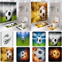 Cool Grass Soccer Field Football Bathroom Curtains Sets Waterproof Sports Polyester Fabric Shower Curtain Non-Slip Mat Rug Decor