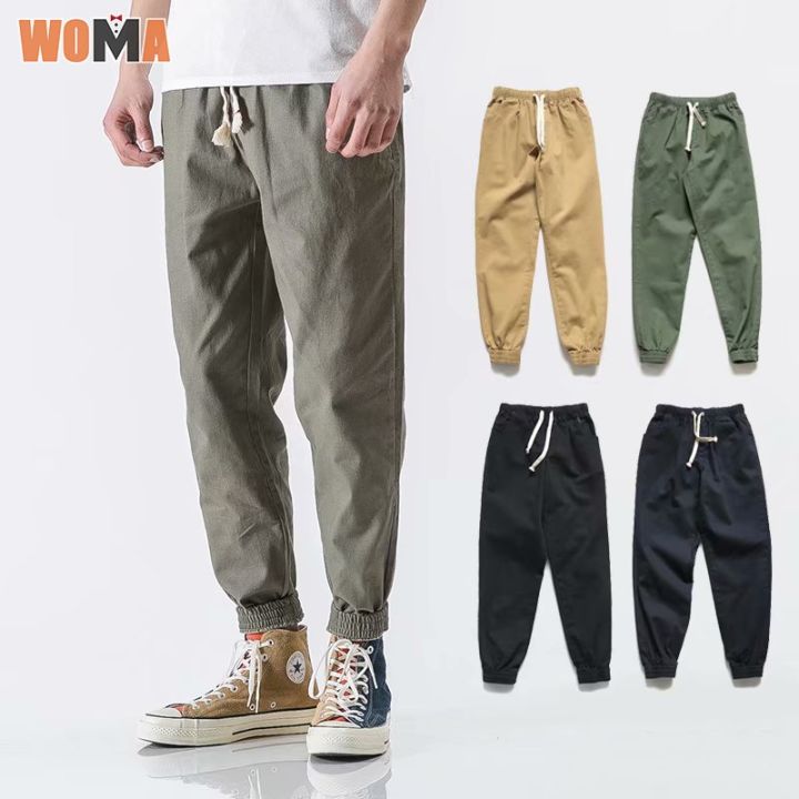 woma-กางเกงคาร์โก้ชาย-เลกกิ้ง-กางเกงสแล็คทรงหลวมสีทึบกางเกงเชือกผูกผู้ชายญี่ปุ่นเทรนด์วัยรุ่น
