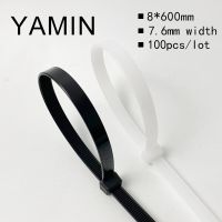 8*600mm Plastic Lock Type Nylon Tie Computer Line Fixed Wraps Network Cable Cord Wire Ties Strap Balck White 100PCS Cable Management