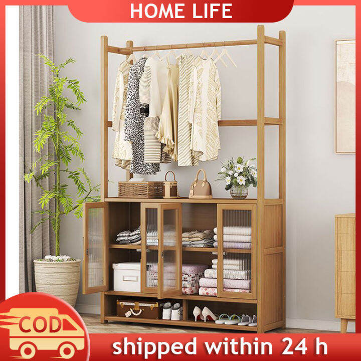 Wooden MultiFunction Coat Rack with door Wardrobe Coat Rack with Hook Hanger Modern