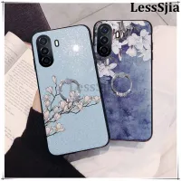 เคสมือถือสำหรับ Huawei Nova Y70 Y71 ดอกไม้ฝาหลังดอกพุดแมกโนเลียประกายแววาวนุ่มแหวนที่วางแบบโลหะสำหรับ Huawei Nova Y71เคสใส่โทรศัพท์