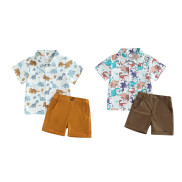 2 chiếc trang phục mùa hè cho trẻ em bé trai hoa văn khủng long quần short