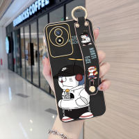 พร้อมเคสมือถือโทรศัพท์สำหรับ A58 OPPO 4G Vivo Y02A Y02T Vivo (พร้อมสายรัดข้อมือ) SofSquare Edge แฟชั่น Dorae-Mon ชุบเคสโทรศัพท์เคสโทรศัพท์นิ่มสุดหรู