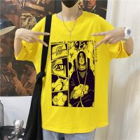 [COD] 2020 new five quarter sleeve t-shirt male teenager round neck loose top cartoon animation mens middle printing