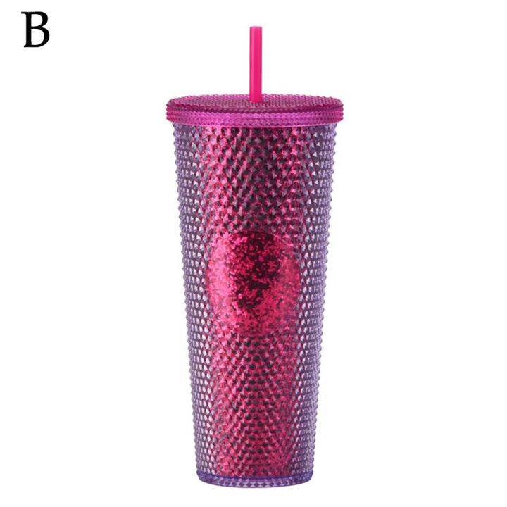 cute-barbie-pink-studded-tumbler-water-cup-water-bottle-plastic-double-cup-straw-m1g3