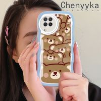 Chenyyka เคส M22ลายหมีปลอกสำหรับ Samsung กาแลคซี A22 4G A22 5G เคสลายหมีน่ารักแฟชั่นลายคลื่นขอบลอนนิ่มกันกระแทกหลากสีดีไซน์ใหม่เคสโทรศัพท์แบบใสใสทำจากซิลิโคนเคสป้องกันเลนส์กล้อง