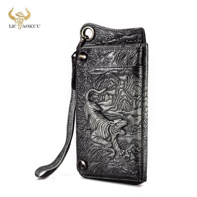 （Layor wallet） แฟชั่นชายออแกไนเซอร์หนังออกแบบเสือนูนสมุดเช็คโซ่กระเป๋าซิปกระเป๋าสตางค์กระเป๋าคลัทช์โทรศัพท์แขนผู้ชาย Ck001-1bt