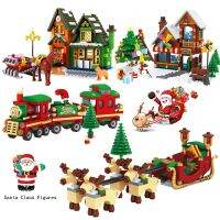 Building Blocks Christmas Santa Train Tree Post Office Claus Figures City Winter Village Friends Bricks Toys Gifts