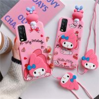 เคสสำหรับ VIVO Y12s Y20s Y35 Y16 Y20 Y20i Y11s Y15s Y15A Y01 Y1s Y91C Y11 Y12i Y12 Y15 Y17 Y50 Y30 Y30i Y12A Y20s G Y91 Y95 Y93 Y3s Y21 Y21s Y33s Y21T Y33T Y22 Y22S Y01 Y02S V25 Y51 Melody การ์ตูนน่ารักสีชมพูเคสโทรศัพท์พร้อมสายคล้องคอ Lanyard TPU นุ่ม