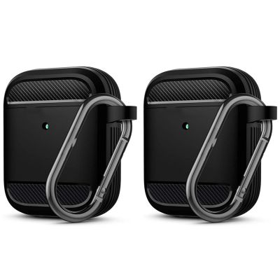 2X Carbon Fiber Pattern Earphone Caseprotector for Apple Airpods Case Cover for Apple Airpods 1/2 [Visible LED Light]