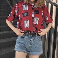 R Stickers Printed Half-Sleeved Shirts Casual Loose polo Collar New Style All-Match Student Girls Clothing Genuine Korean C200604