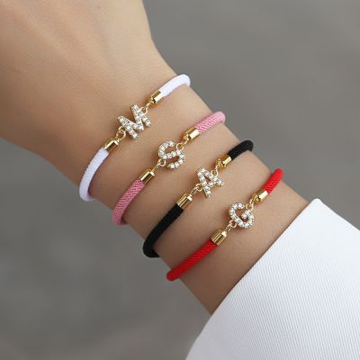 2023 New Pave Zirconia Letter Bracelet Women Luxury A-Z Initials Colorful Adjustable Rope Charm Bracelet For Women Jewelry Gift