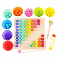 Rainbow Wooden Clip Go Game Set Dot Bead Board Game Toy Rainbow Clip Bead Montessori Educational Toys