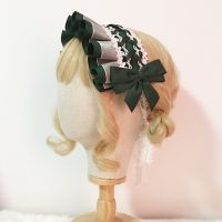 Q1QA Lolita Maid Cosplay Party Headdress Sweet Ruffled Ribbon Bow Lace Anime Hairband