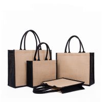 Women Foldable Jute Burlap Tote Bag DIY Blank Grocery Handbag Large Capacity Travel Storage Organizer with Handles Gift Wrapping  Bags