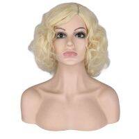 QQXCAIW Women Girls Short Black Culry Cosplay Wig Cos Marilyn Monroe Holiday High Temperature Fiber Synthetic Hair Wigs Gift ของขวัญ