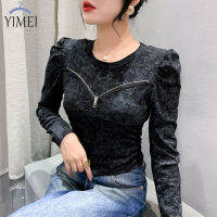 YIMEI เสื้อเชิ๊ตผู้หญิงแฟชั่นมีกระดุม2023แขนยาวแบบใหม่ในฤดูใบไม้ร่วง,เสื้อผู้หญิงพิมพ์ลายสั้นสวยงาม